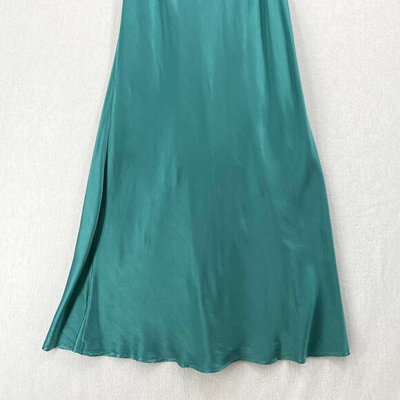 ENZA COSTA Strapless Satin Bias Dress Womens Medium Teal Aqua Blue Maxi Pull On - Picture 8 of 13